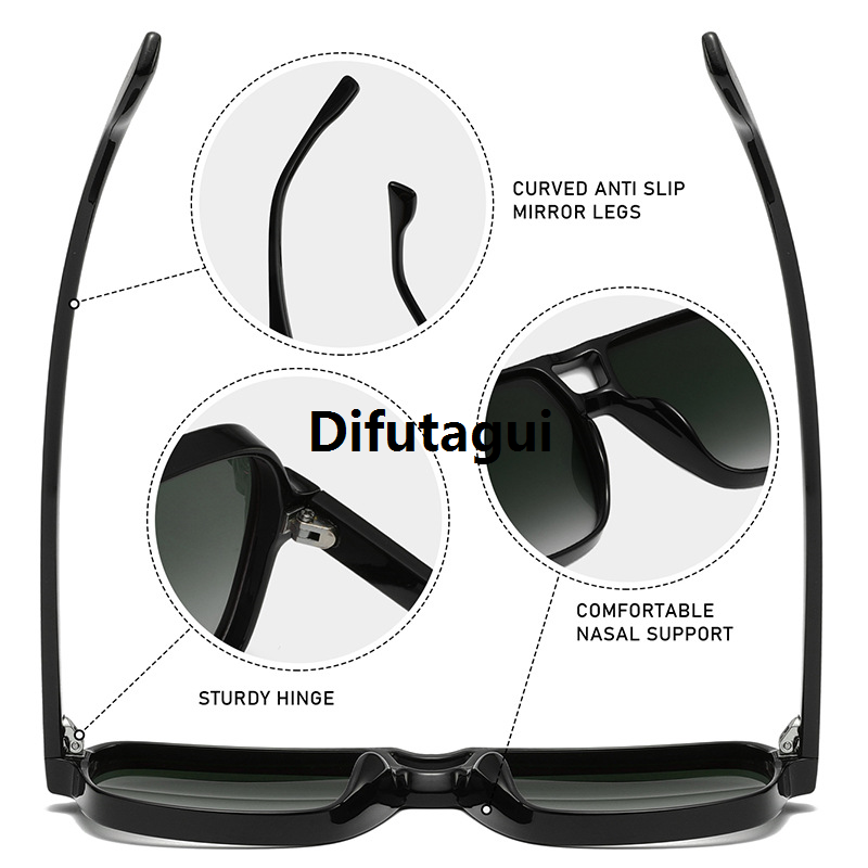 Difutagui Fifty percent discount [ New ]3452 Square Double Beam Sunglasses Special Pilot Men and Women Fashion Retro Classic UV400