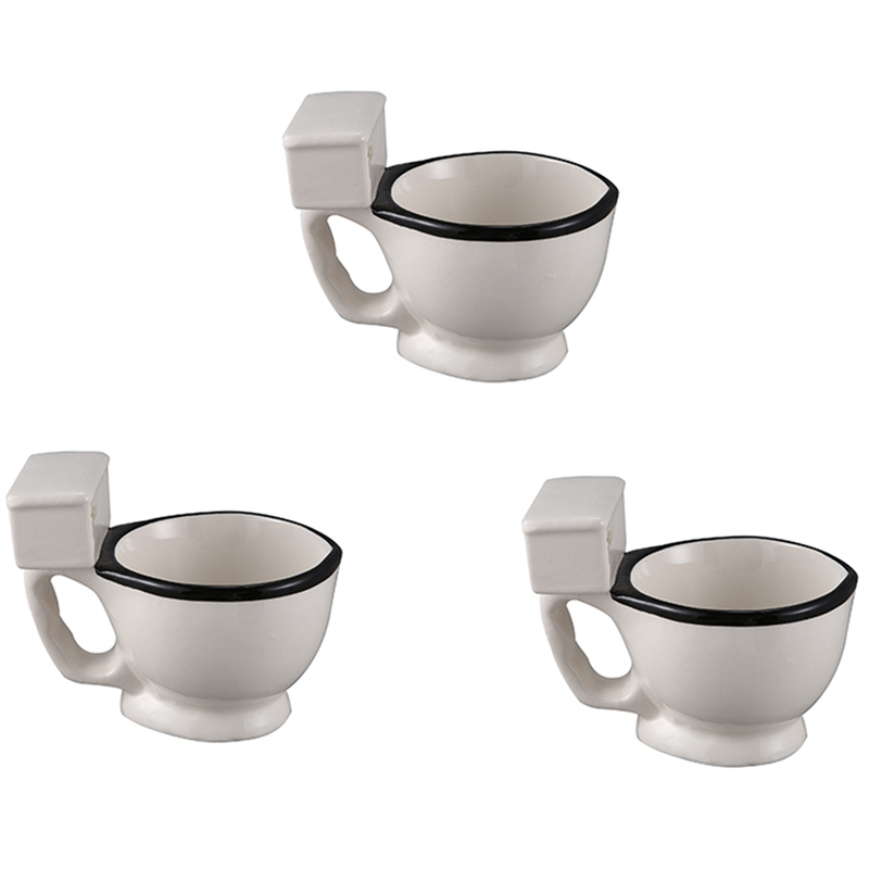 EITGZWAS 3X Novelty Toilet Ceramic Mug with Handle 300Ml Coffee Tea Milk Ice Cream Cup Funny for Gifts