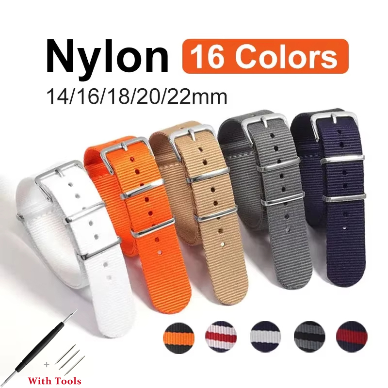 Nylon Watch Strap 14mm 16mm 18mm 20mm 22mm Band Universal Canvas Bracelet for Women Men's Wristband One Piece Loop Watch Band