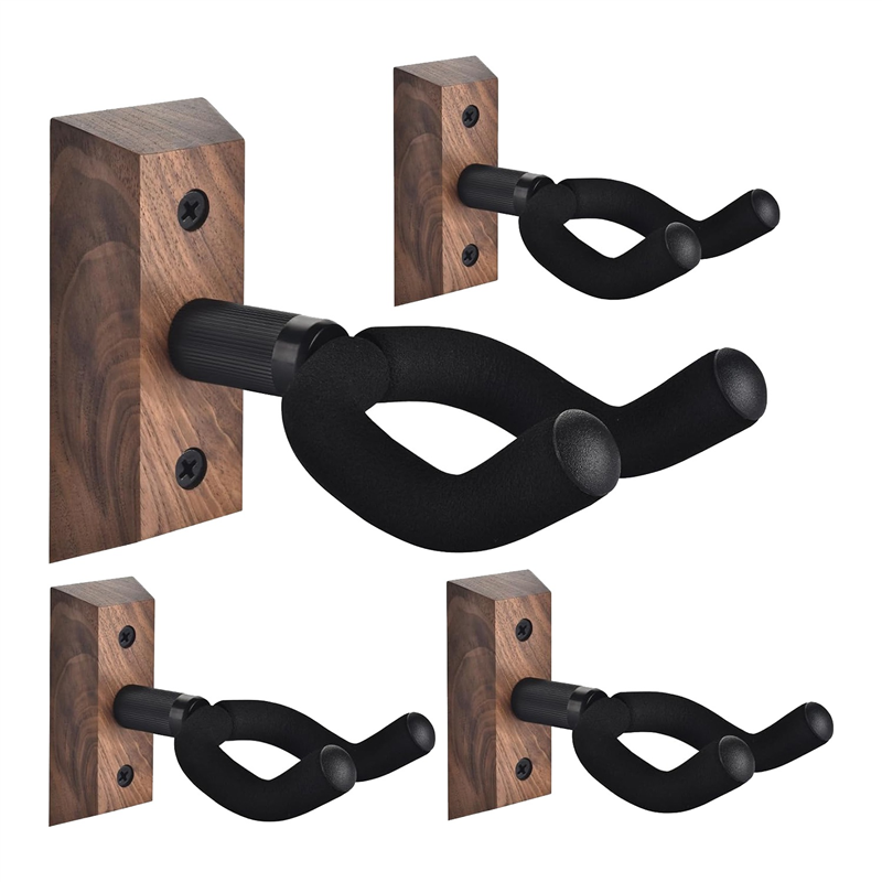 4PCS Guitar Wall Mount Walnut U-Shaped Guitar Hanger Wall Mount Stand for Acoustic, Electric Guitar, Bass