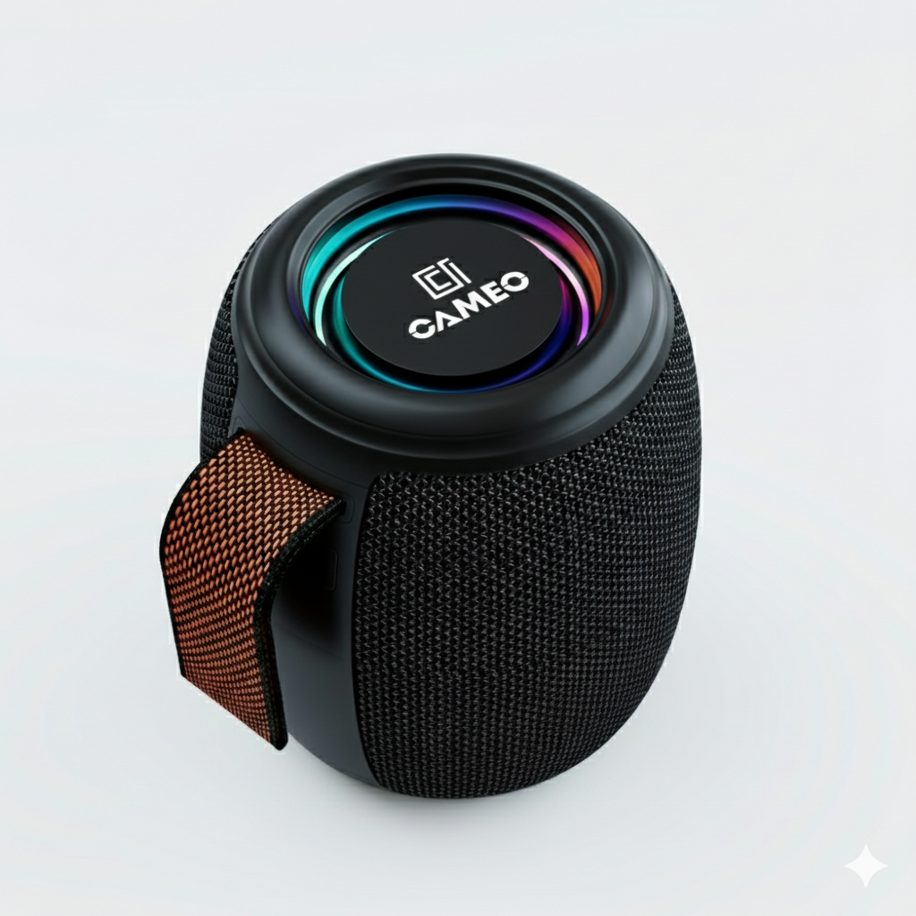 Cameo Fusion 100 speaker | Bluetooth V5.4 | battery 1800 mAh | power output of 10W with a 66 mm driver | Wireless range 10 meters | Type-C 5V charging | RGB Lighting | TF Card Playback Supported | USB Disk Playback Supported | Portable Wireless Speaker