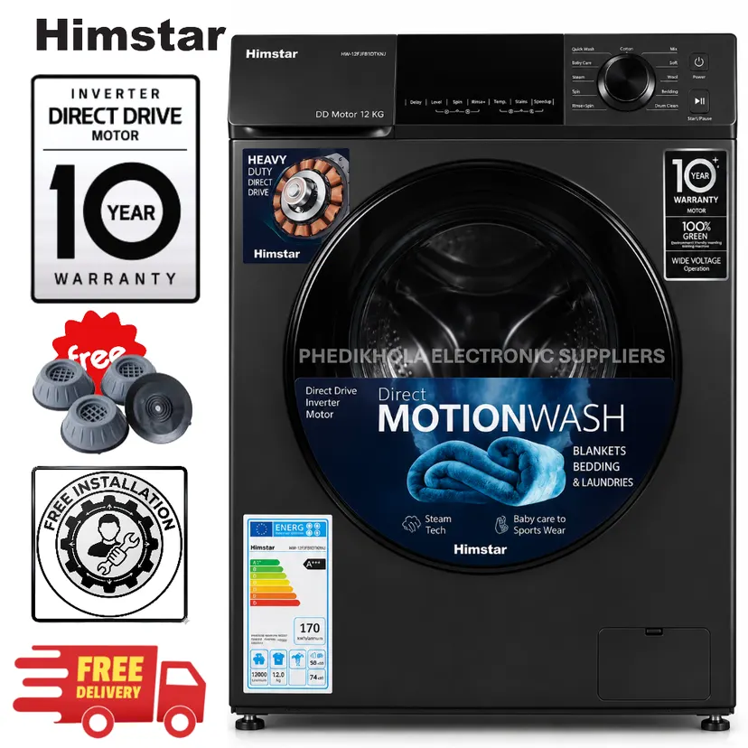 Himstar 12 KG DD Technology Fully Automatic Washing Machine HW-12FJFB1DTK/NJ inverter technology with 10 years warranty