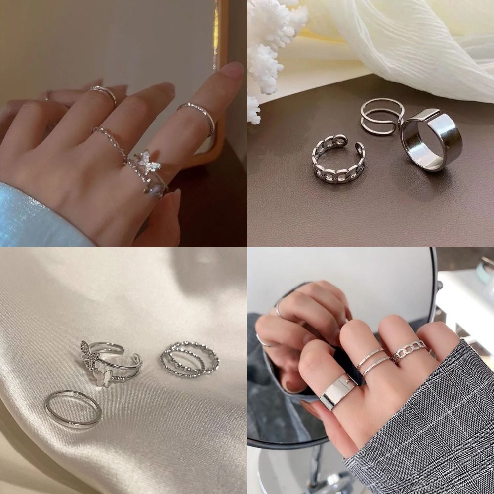3/4pcs Retro Adjustable Ring Butterfly INS Style Jewelry Alloy Hip Hop Ring Gifts