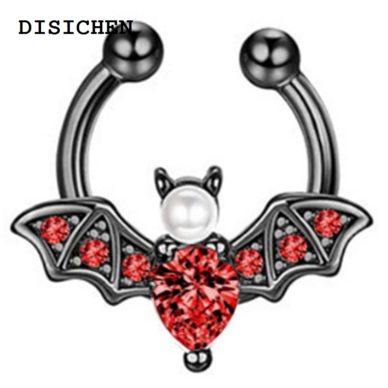 DISICHEN New style 1PCS Crystal Nose Ring Septum Jewelry Non Piercing Bat Nose Ring Septum Cuff Earring Rook Faux Nose Piercing Clip On