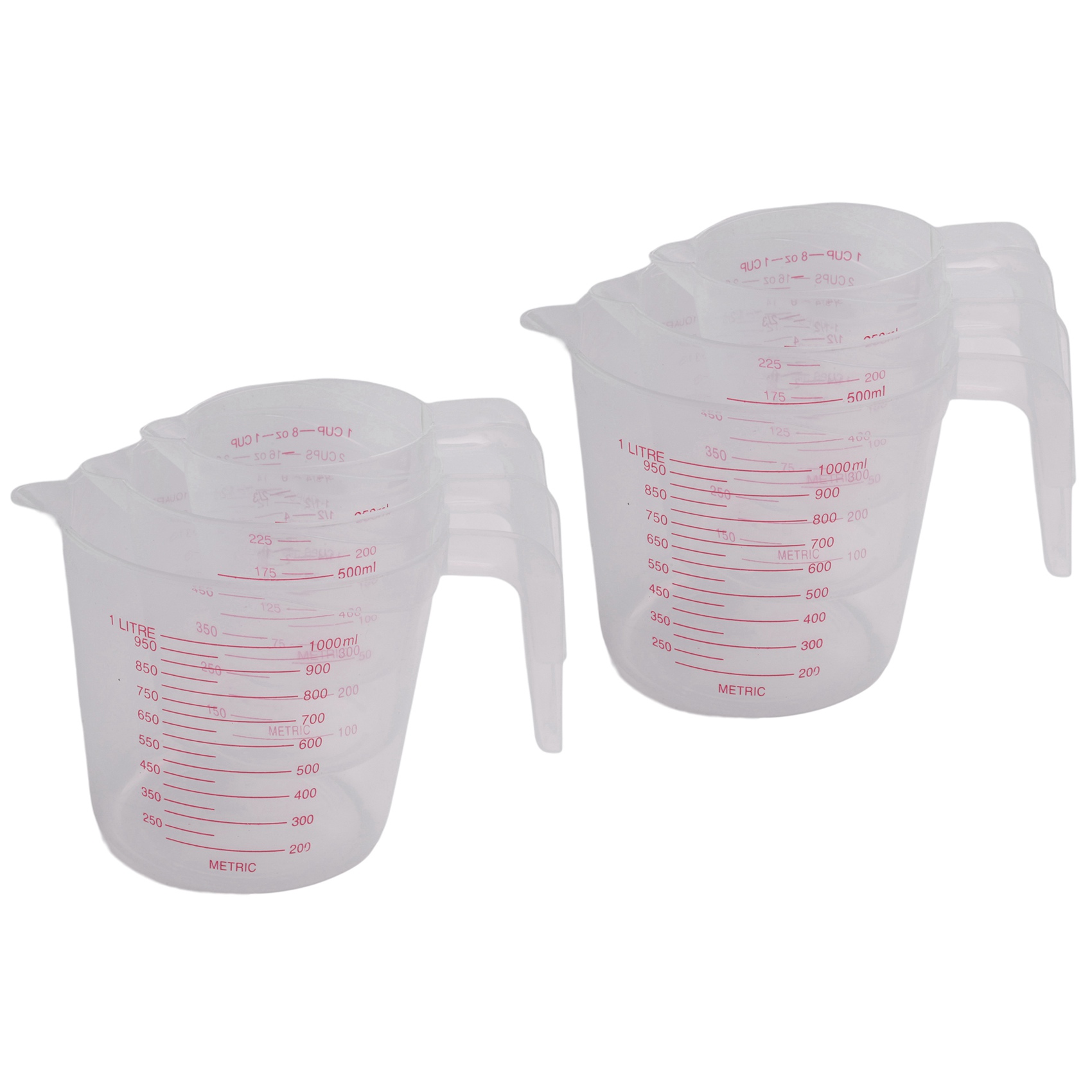 NAMUNY 6Pc Plastic Measuring Jug Set Large 4 Cup, 2 Cup and 1 Cup Capacity Free Measuring Beakers with Angled Grip