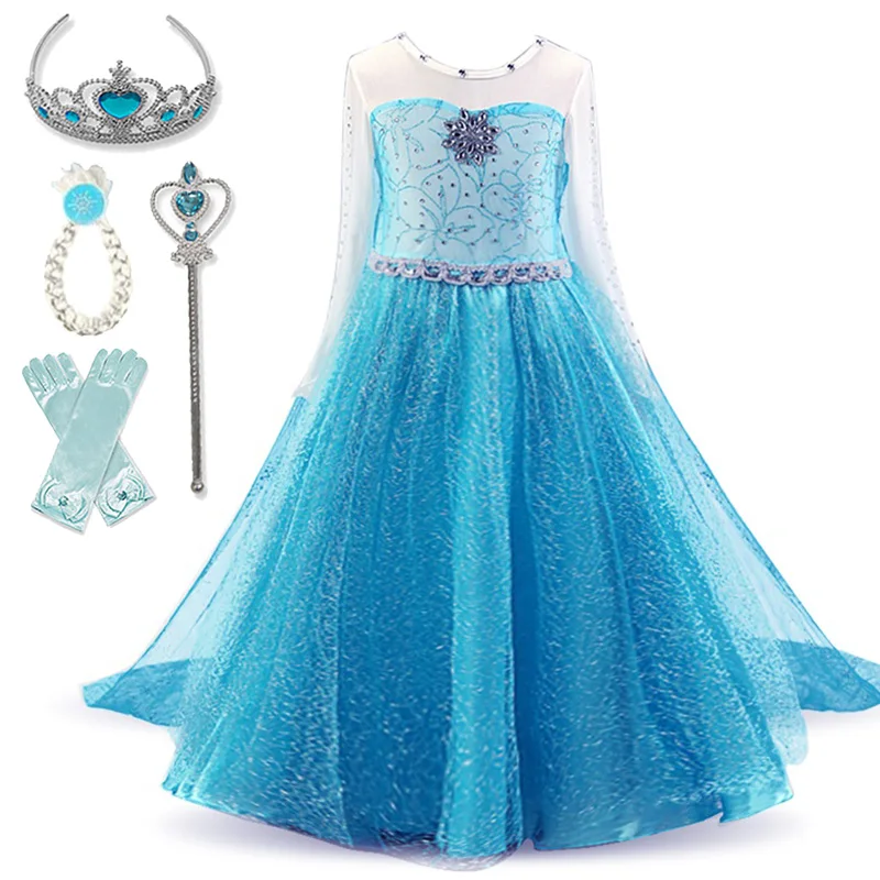 ( WHITE/BLUE/L ) Fantasia Snow Queen Frozen Elsa Anna Costume Girls Princess Dress Toddler Kids Halloween Cosplay Party Vesidos For 3-10 Years Bles Online DZ-2K-01