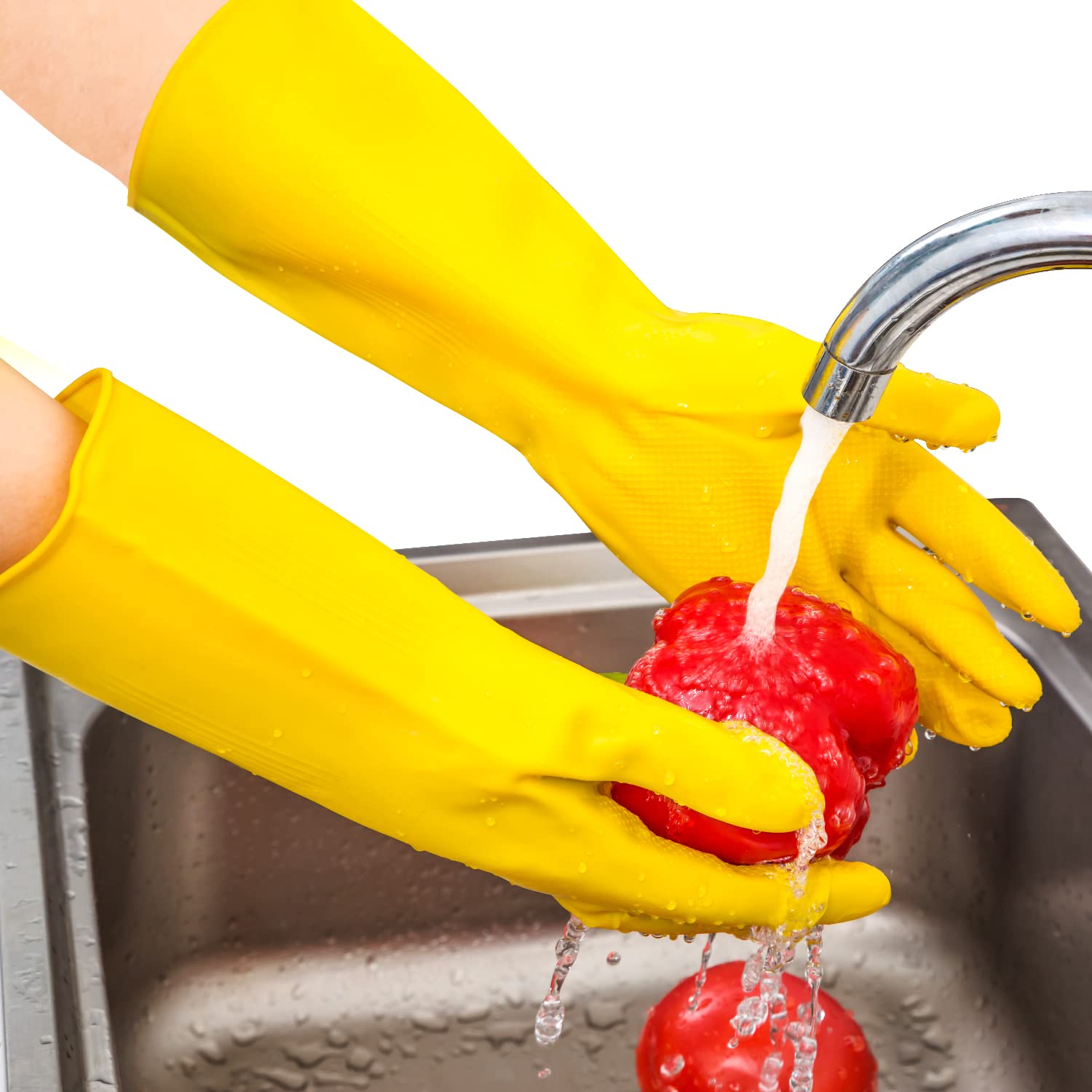 Reusable Yellow Rubber Gloves Thick For Multipurpose Works (1 Pair)