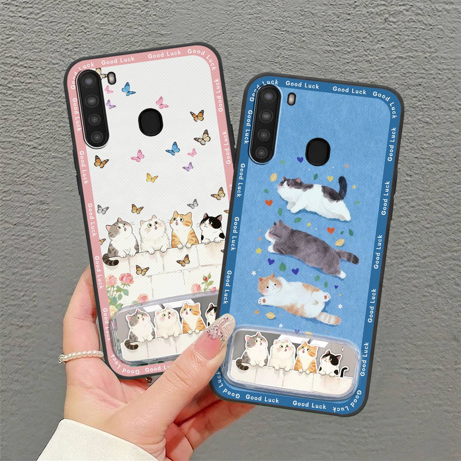 Kickstand 3D Phone Case For Samsung Galaxy A21/SM-A215U Phone Pouch Anti-dust Protective Phone Holder three-dimensional