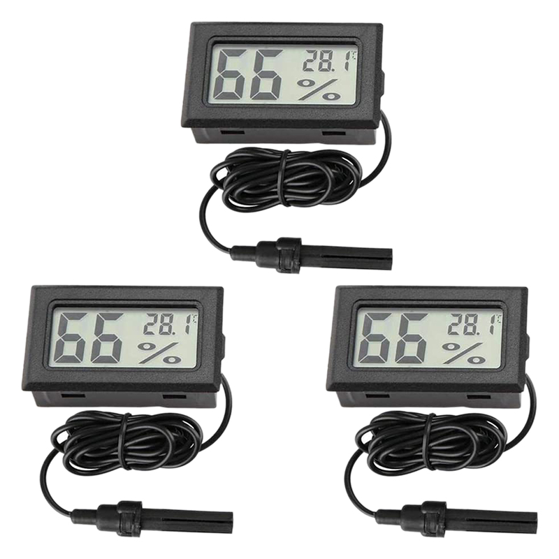 NCANRUI 3Pcs Digital Thermometer Hygrometer with Probe Thermometers for Reptile Incubator Aquarium Poultry Office Living Room