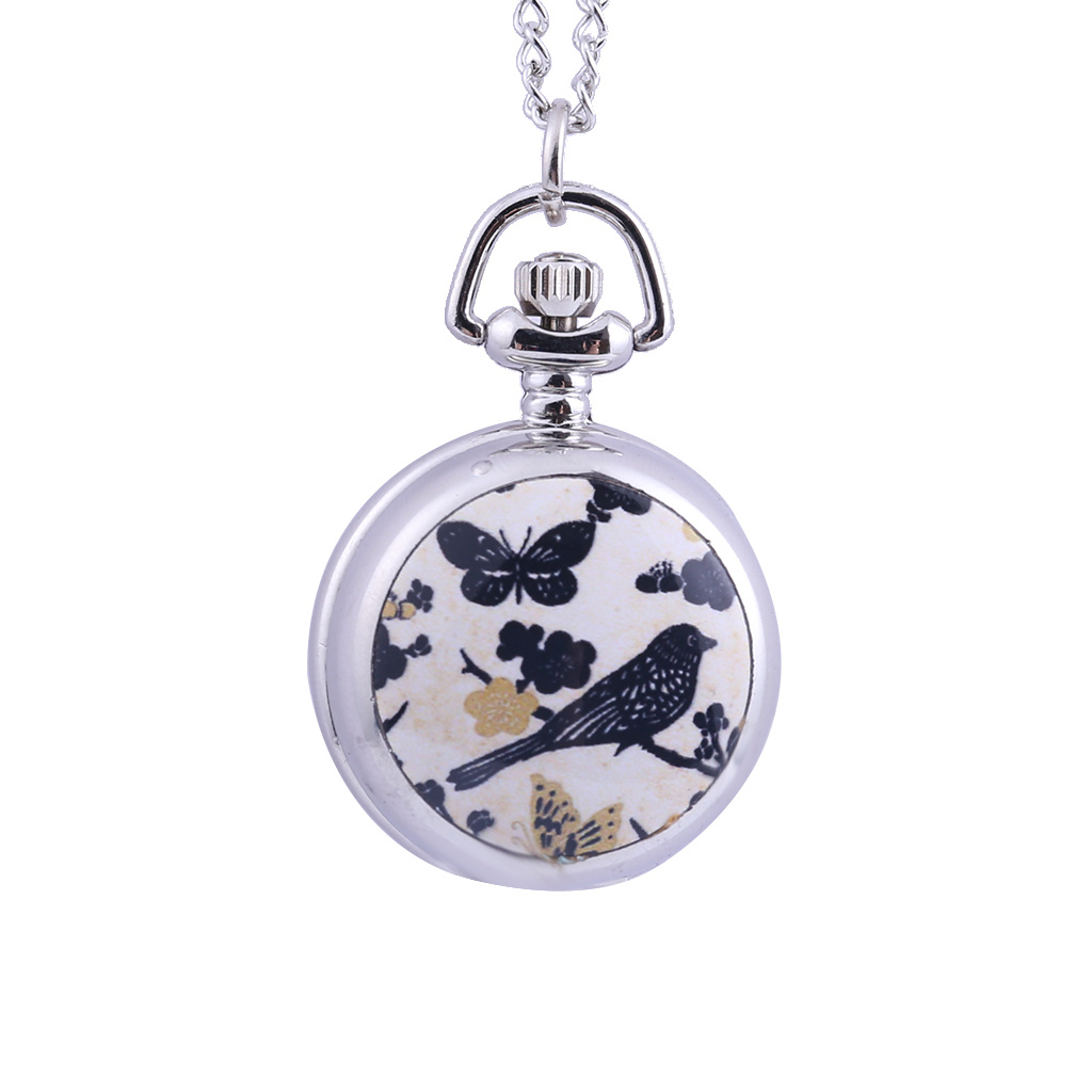 【Too much love!】Small Silver Watch Butterfly and Bird Vintage Diameter 2.7CM 6017