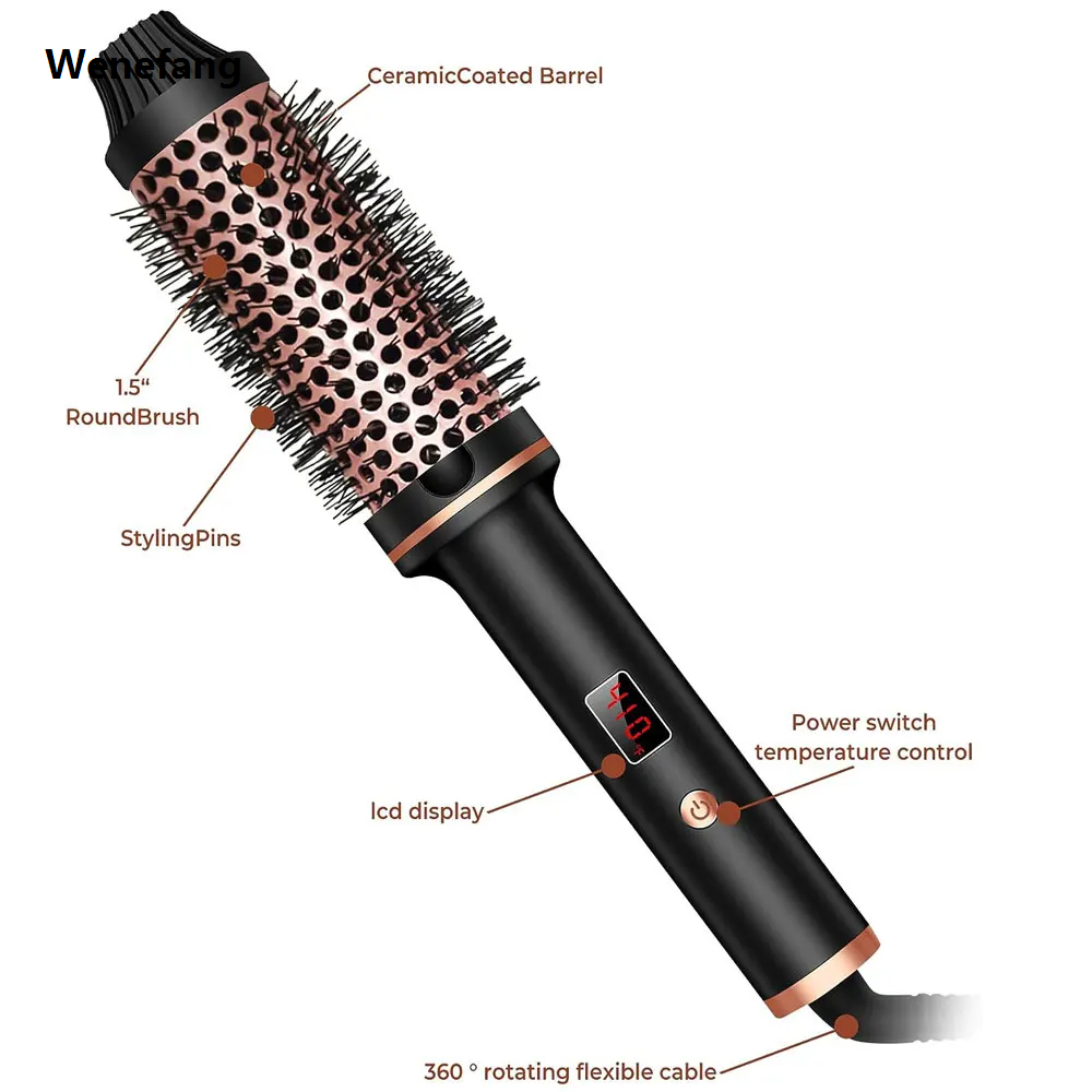 Wenefang 3 In 1 Ionic Hair Curler Straightener Professional Curling Iron New style Heated Hair Styling Brush Anti-Scald Thermal Brush Curl Wand