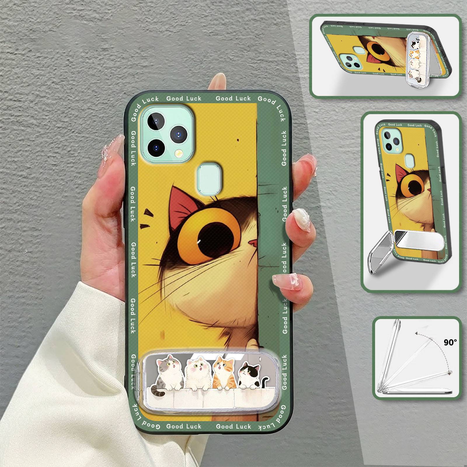 Kickstand Cartoon Phone Case For Oukitel C22 three-dimensional Silicone Soft case Shockproof Phone Pouch Makeup Mirror