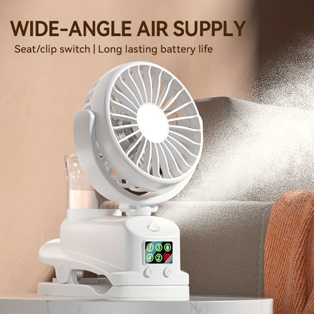 Portable 2-In- Design Humidifier fan 2 Humidity Settings 4 Adjustable Speeds Air Cooler Rotation Rechargeable Clip Fan Office Use