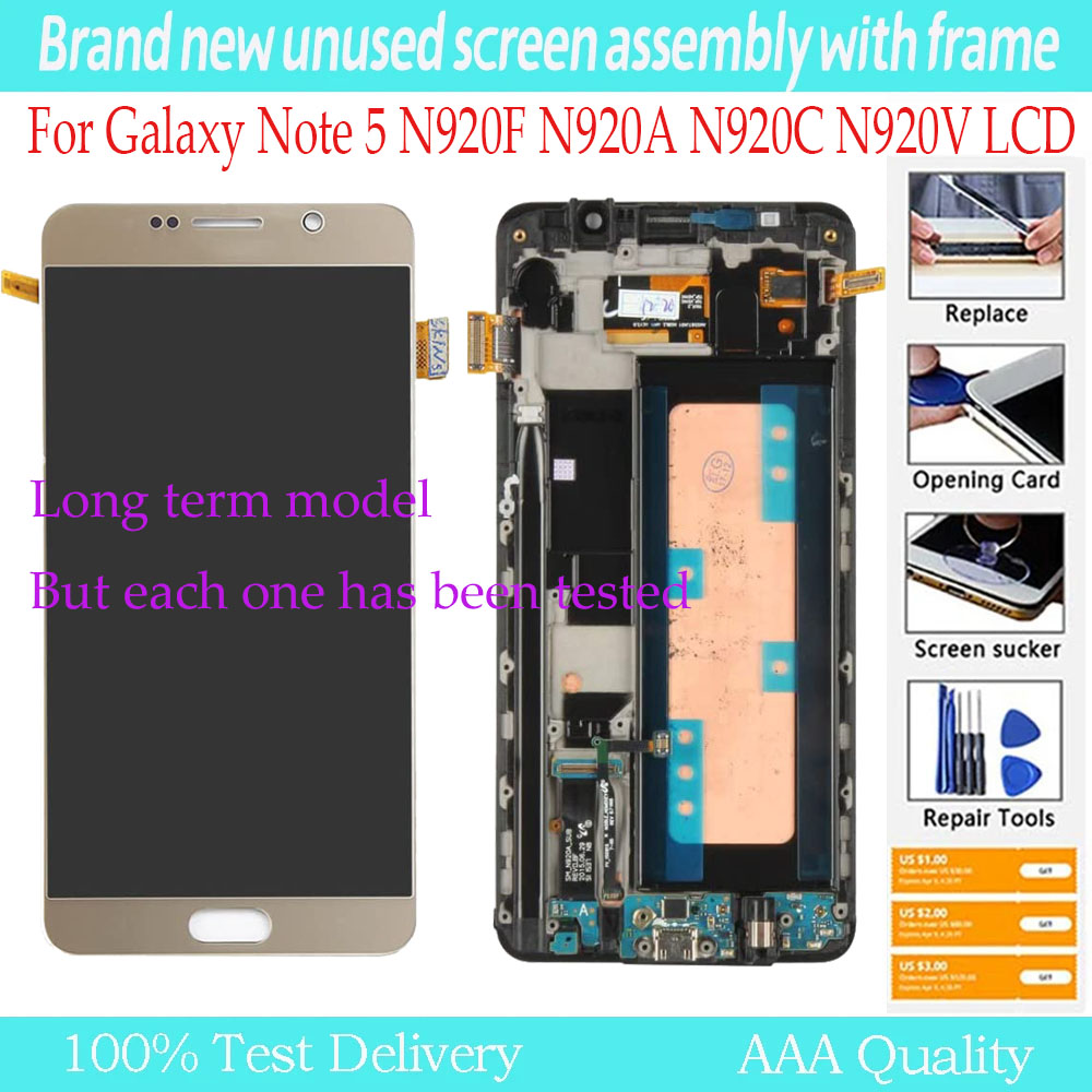 HOT Su5.7'' AMOLED LCD For Samsung Galaxy Note 5 LCD Display Touch Screen Digitizer Assesmbly For Samsung Note5 N920A N9200 N92 Test