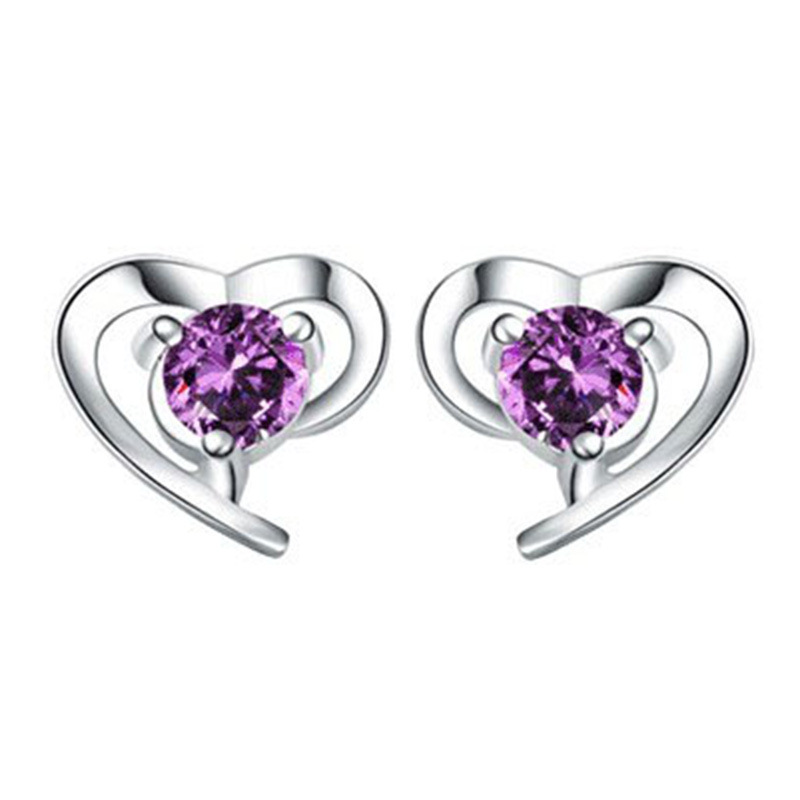 【Top-notch Heart-shaped Fashion Amethyst Big Earrings White Copper Silver Plated Earrings Earrings