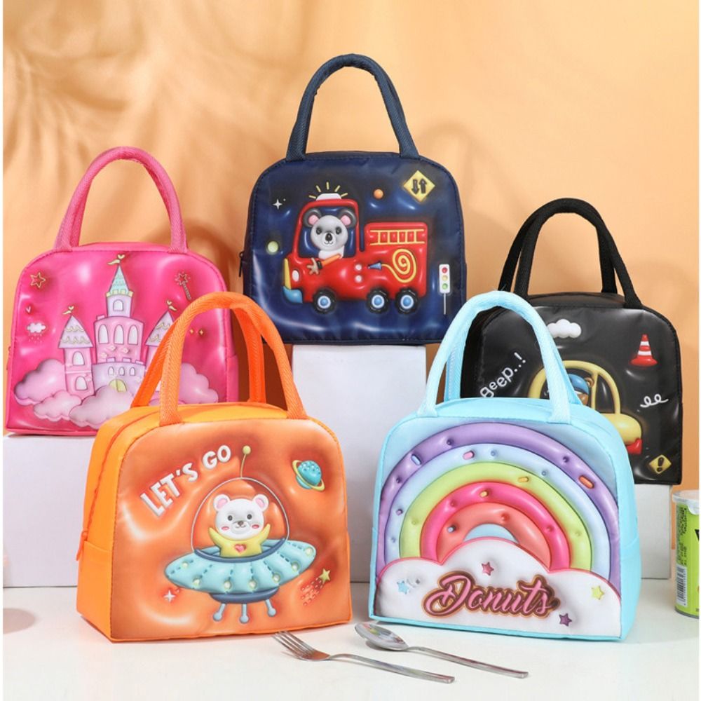 Cute Oxford Cloth Cartoon Lunch Bag 10 Colors Cartoon Pattern Waterproof Insulated Bag Lunch Bag