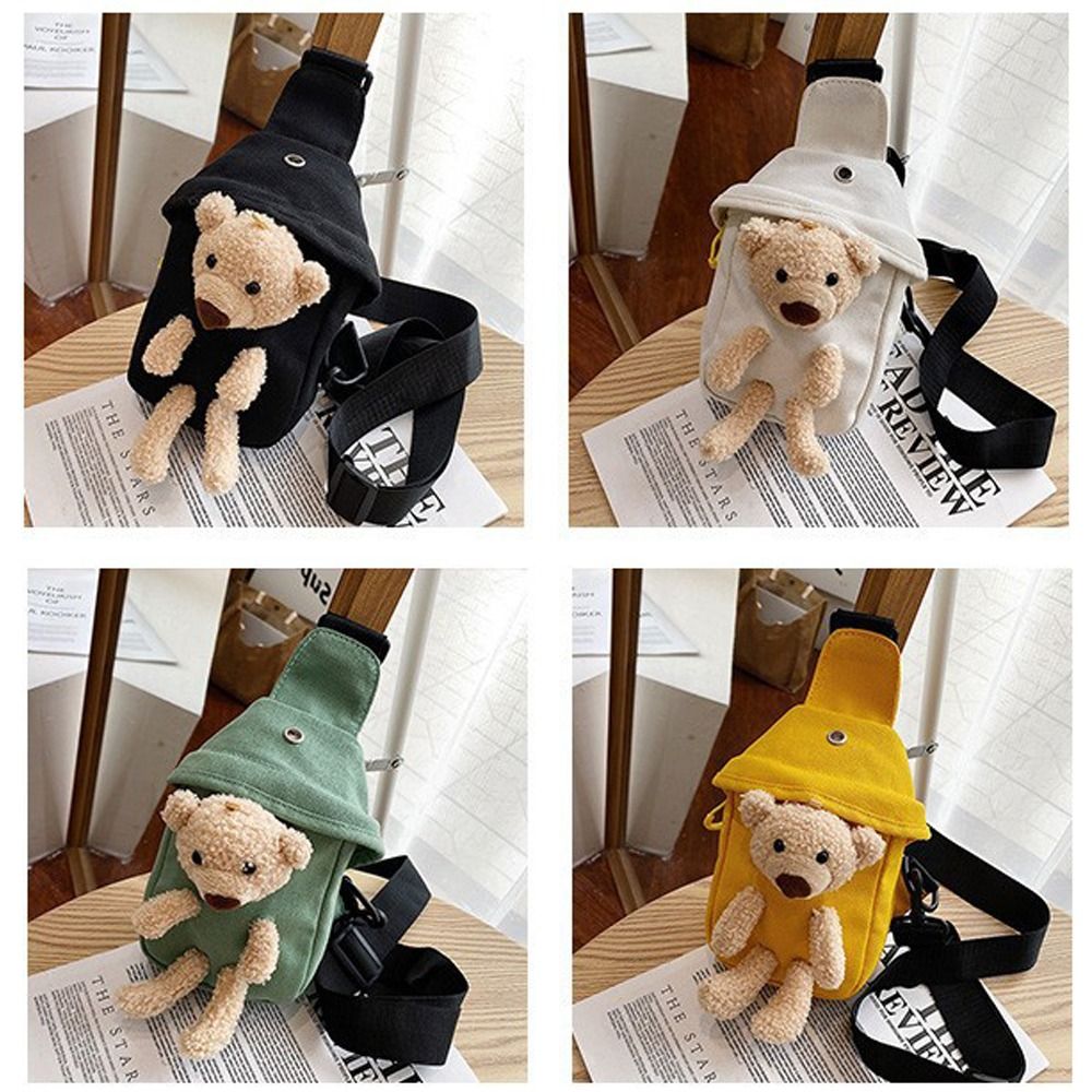 Cute Plush Bear Plush Bag Zipper Waist Pack Chest Bag Canvas Bag Children's