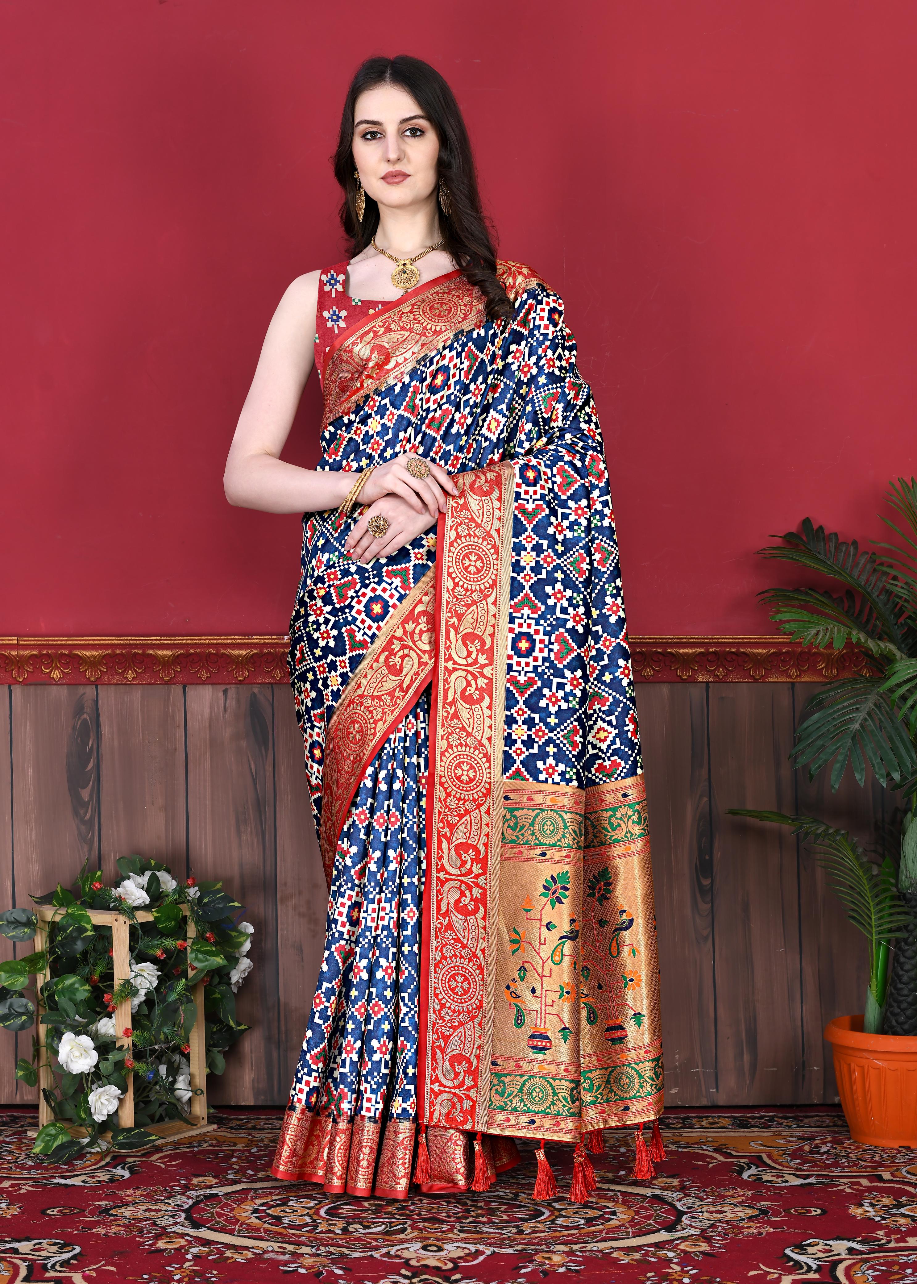 Soft Patola Silk Saree with Digital Patola Design & Meenakari Work By Sapnaaz Fashion