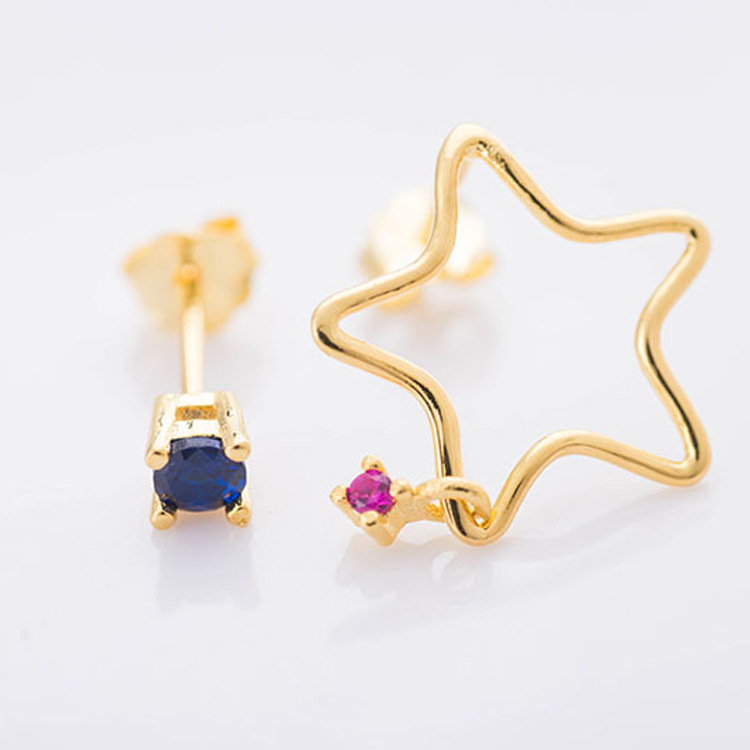 【Top Picks】Star Blue Diamond Asymmetric Earrings Dreamy Cute Silver S925 Ruby Earrings for Women