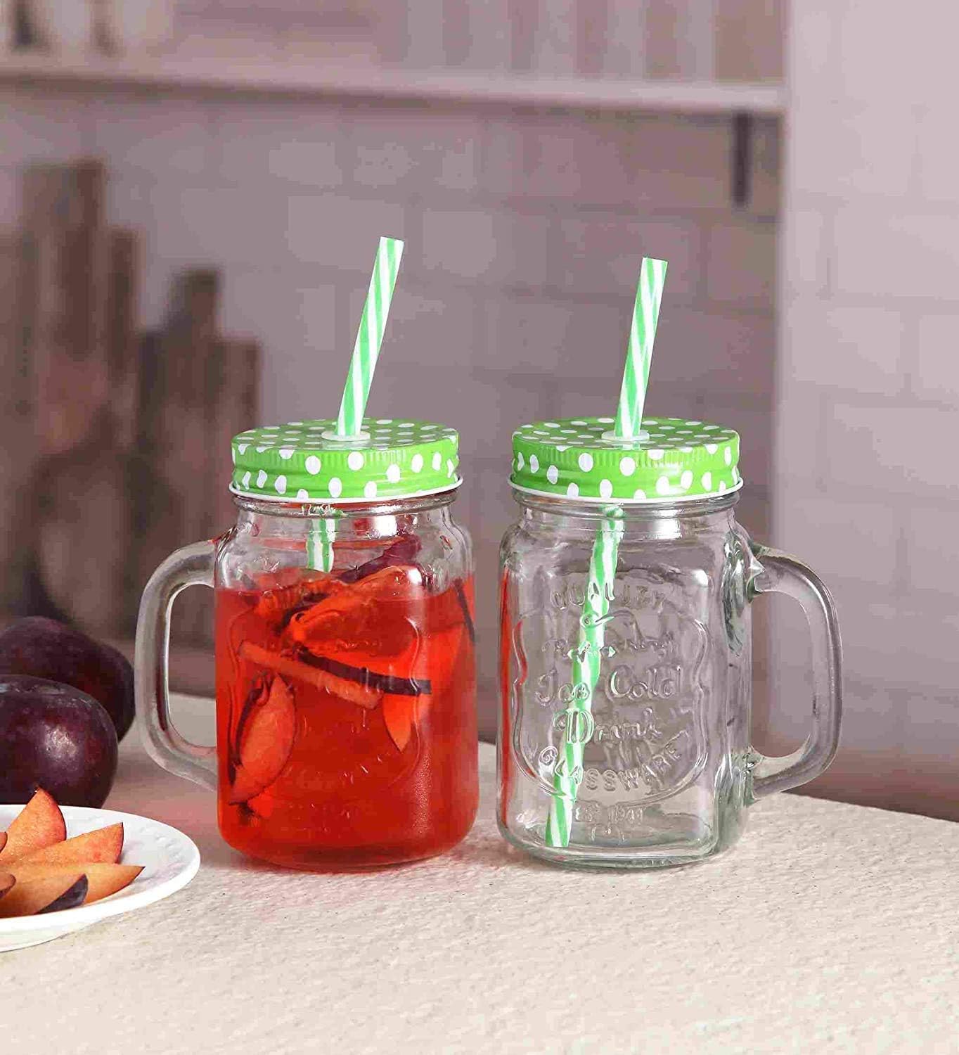 Glass Mason Jar Mug with Handle, Leak-Resistant Lid & Reusable Straw, Vintage Drinking Jar for Juice, Water, Iced Tea & Cold Beverages - 1 Piece