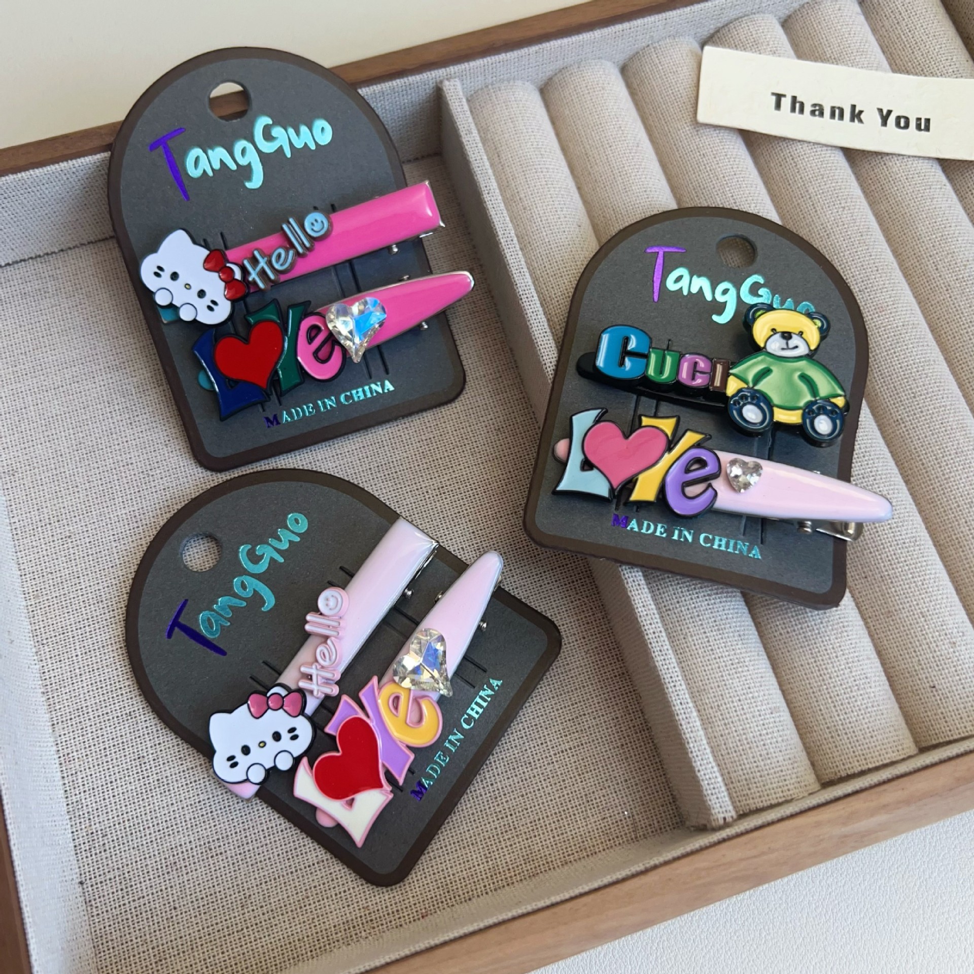 New side cute dopamine color dripping oil clip broken hair cartoon dog bear love bangs clip hairpin