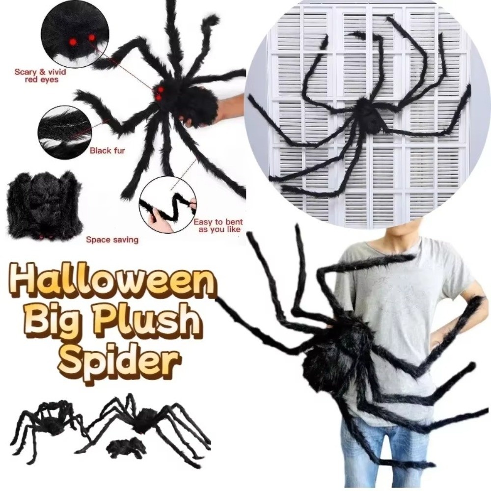 New Plush Halloween Giant Realistic Spider Tricky Soft Outdoor Spider Props Simulation Decoration Large Black Spiders Halloween