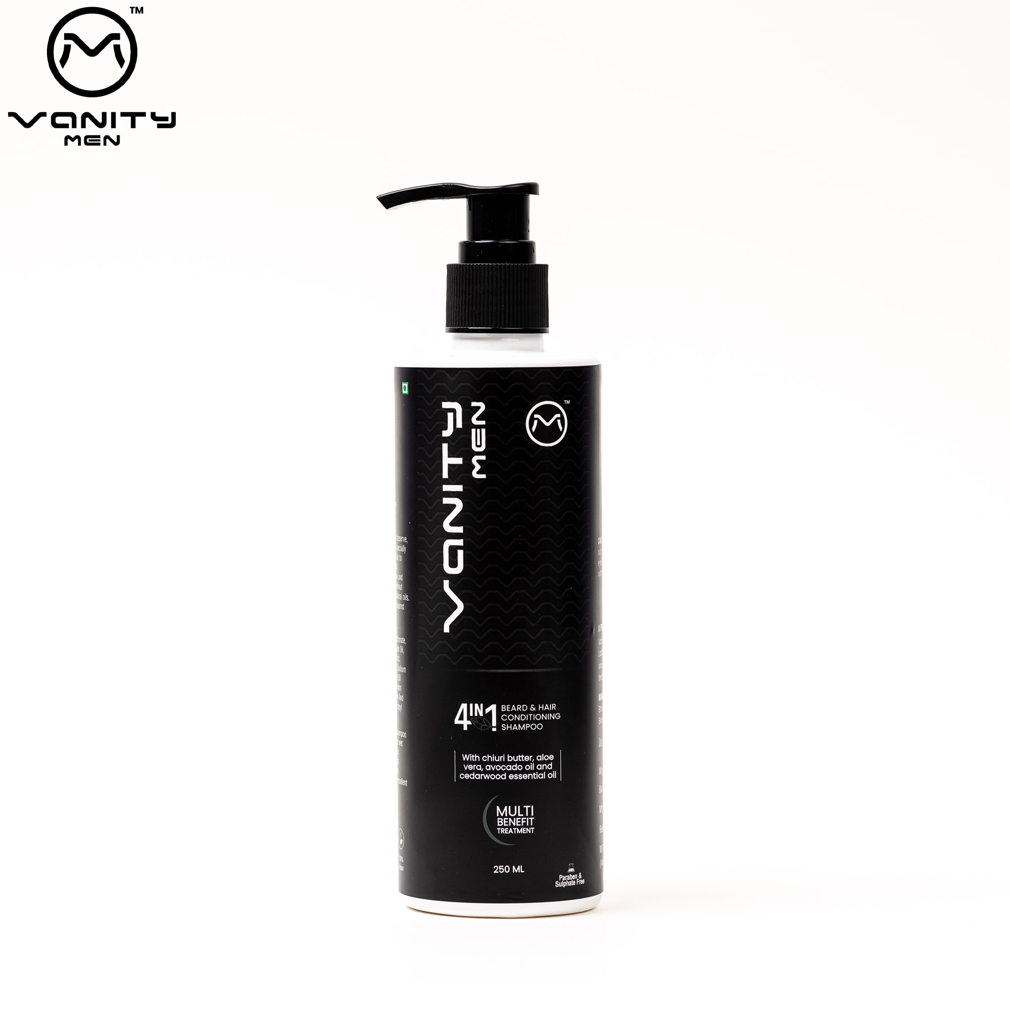 Vanity Men Beard & Hair Conditioning Shampoo (4-in-1) 250ml, Hair Shampoo, Beard Shampoo, Anti-Hairfall, Hair Growth, Anti-Dandruff, Aloe Vera, 100% Natural, Sulfate Free Surfactants