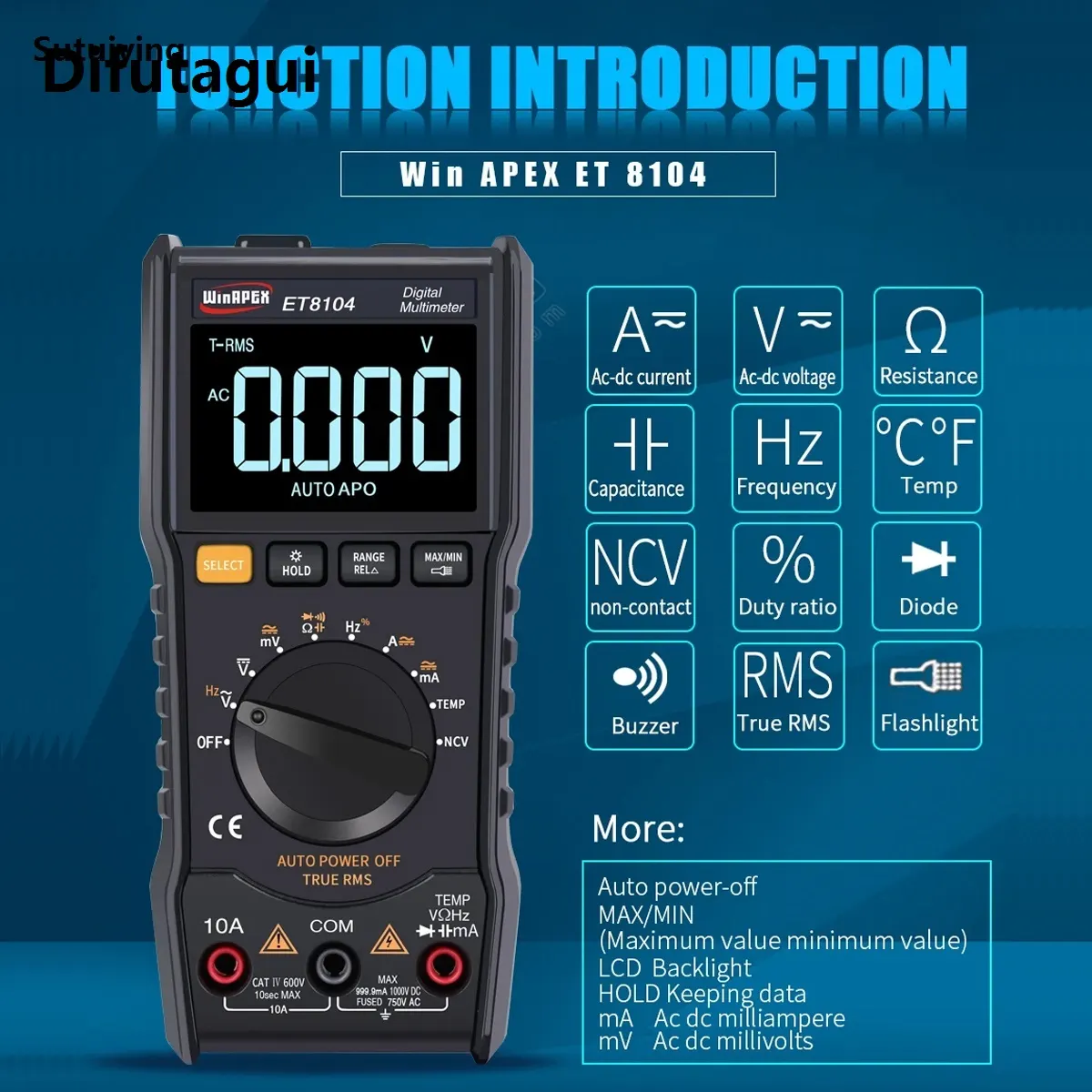 Difutagui Luxury Sutuiying WINAPEX ET8104 Digital Handheld Multimeter Auto-Range Multifunction Tester NCV AC/DC Voltage Current Resistance Temperature Tool - image 1