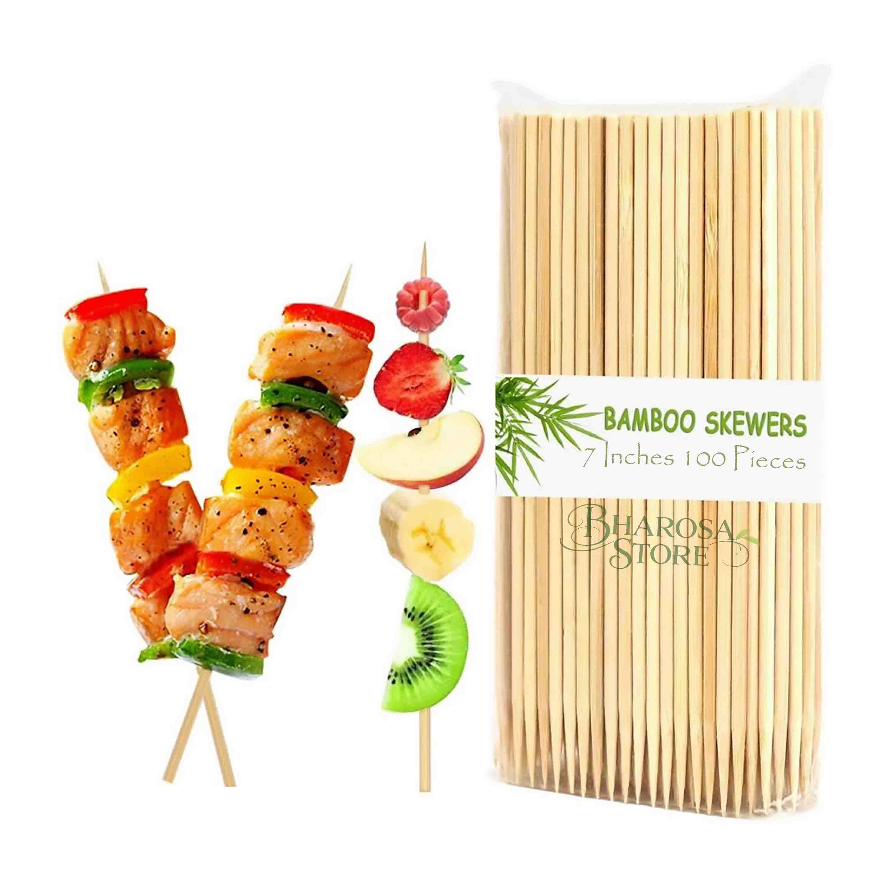 GrillMate 7 Inch Premium Bamboo Skewers, Splinter-Free Disposable Wooden BBQ Sticks For Kebabs, Fruits And Party Snacks (Pack Of 100)