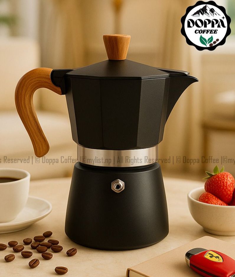 Premium Aluminum Moka Pot | Stovetop Espresso Maker | Wooden Finish Handle | Gas & Electric Coil Compatible | Multiple Colors | DOPPA Coffee®