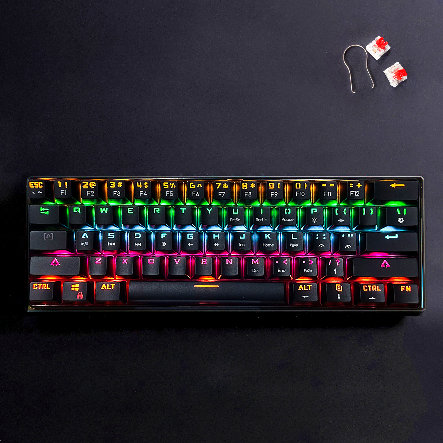 Bajeal Red Switch Hotswappable Mechanical Gaming Keyboard 61 Keys Rainbow RGB Light - HJK682