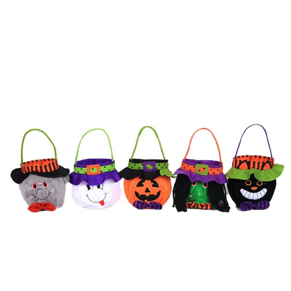 Cute Velvet Material Halloween Tote Bag Cartoon Cotton Portable Pumpkin Candy Bag Pumpkin Ghost Design Spooky Design Kids Candy Bag Kids Party