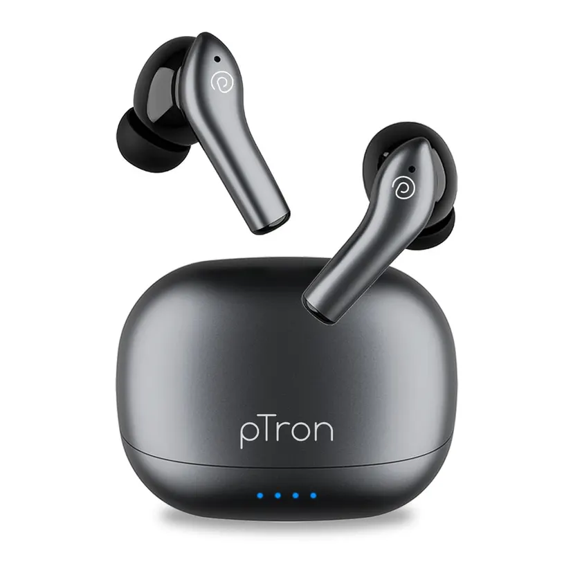 PTron Basspods Encore TWS Earbuds, 50H Playtime, Quad Mic ENC Calls, BT5.3,Type-C,IPX4 Bluetooth Earbuds