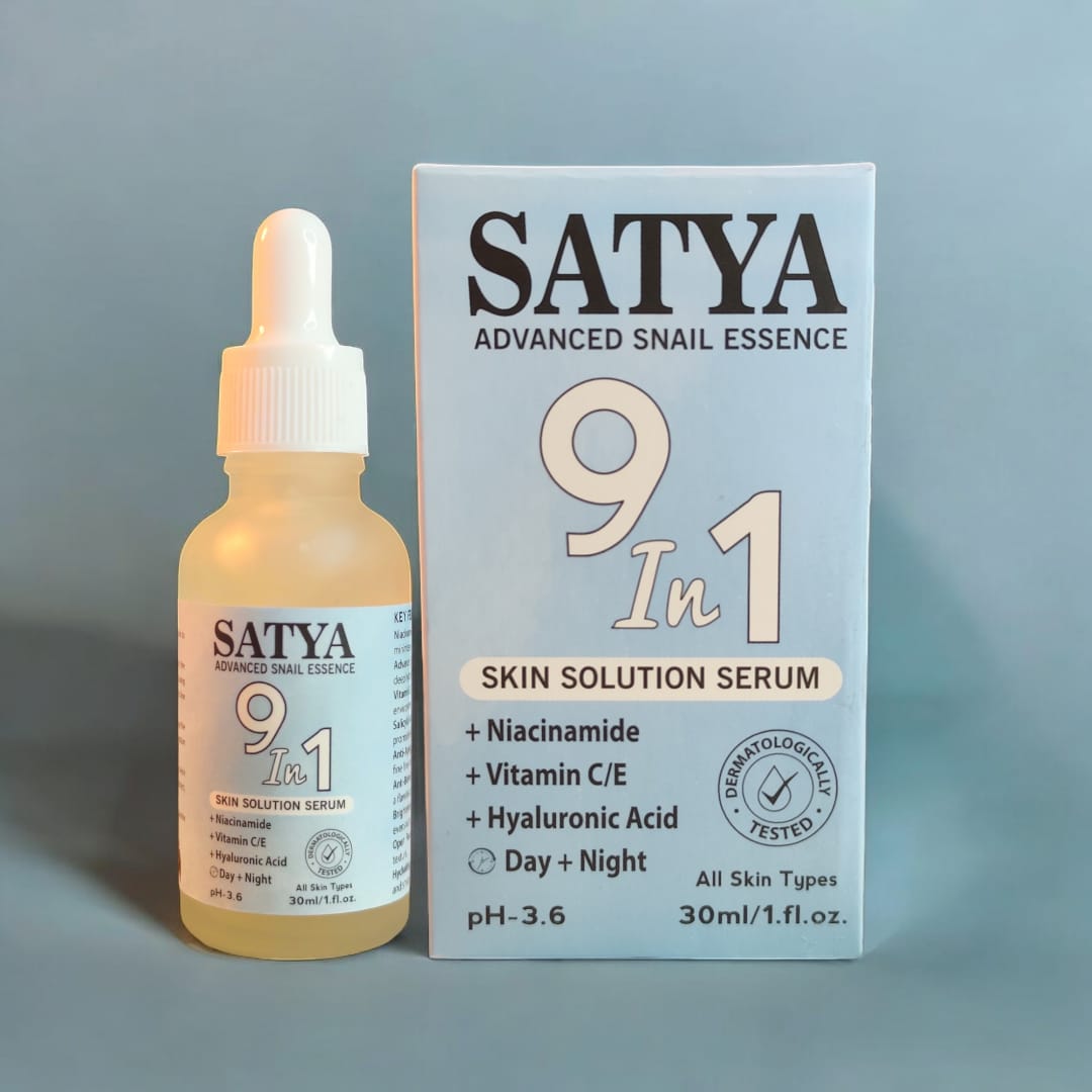 Satya Advance Snail Essence 9-in-1 Serum | Niacinamide, Vitamin C/E, Salicylic Acid | Anti-Aging, Brightening & Hydration - (30ml/1.fl.oz.)
