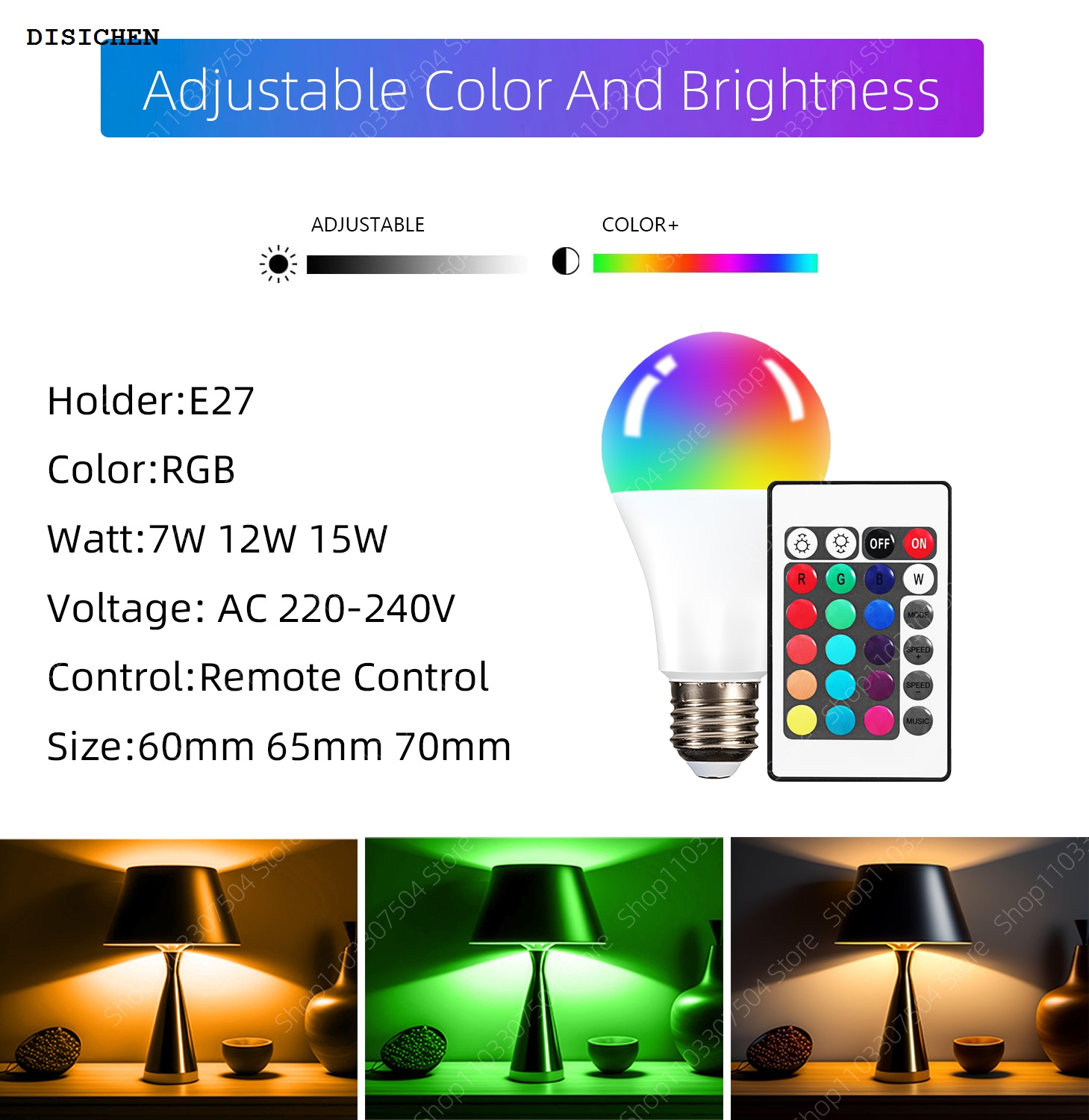 DISICHEN Hot Selling E27 220V RGB LED Light Bulb Bombillas LED 7W 12W 15W IR Remote Control Changeable Colorful Dimmable RGBW Led Lamp Spotlight Bulb