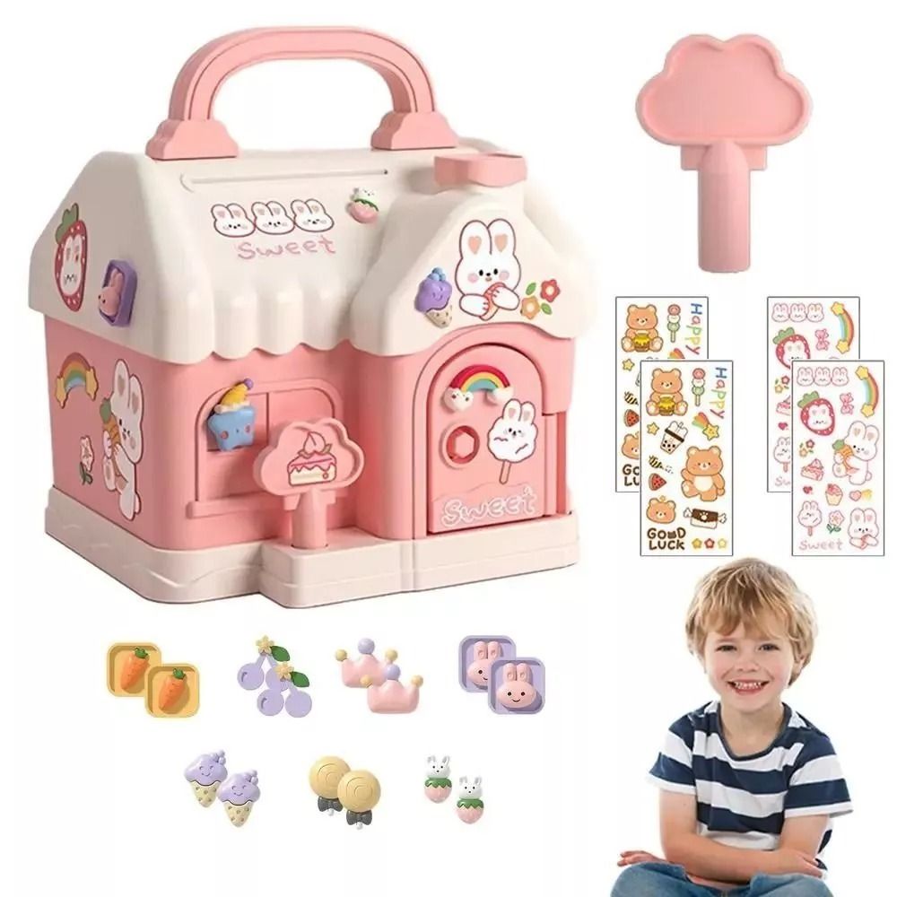 New House-Shaped Money Box PP Safe Bank Toy Piggy Bank Key Lock Portable Coin Saving Box Kids Gift