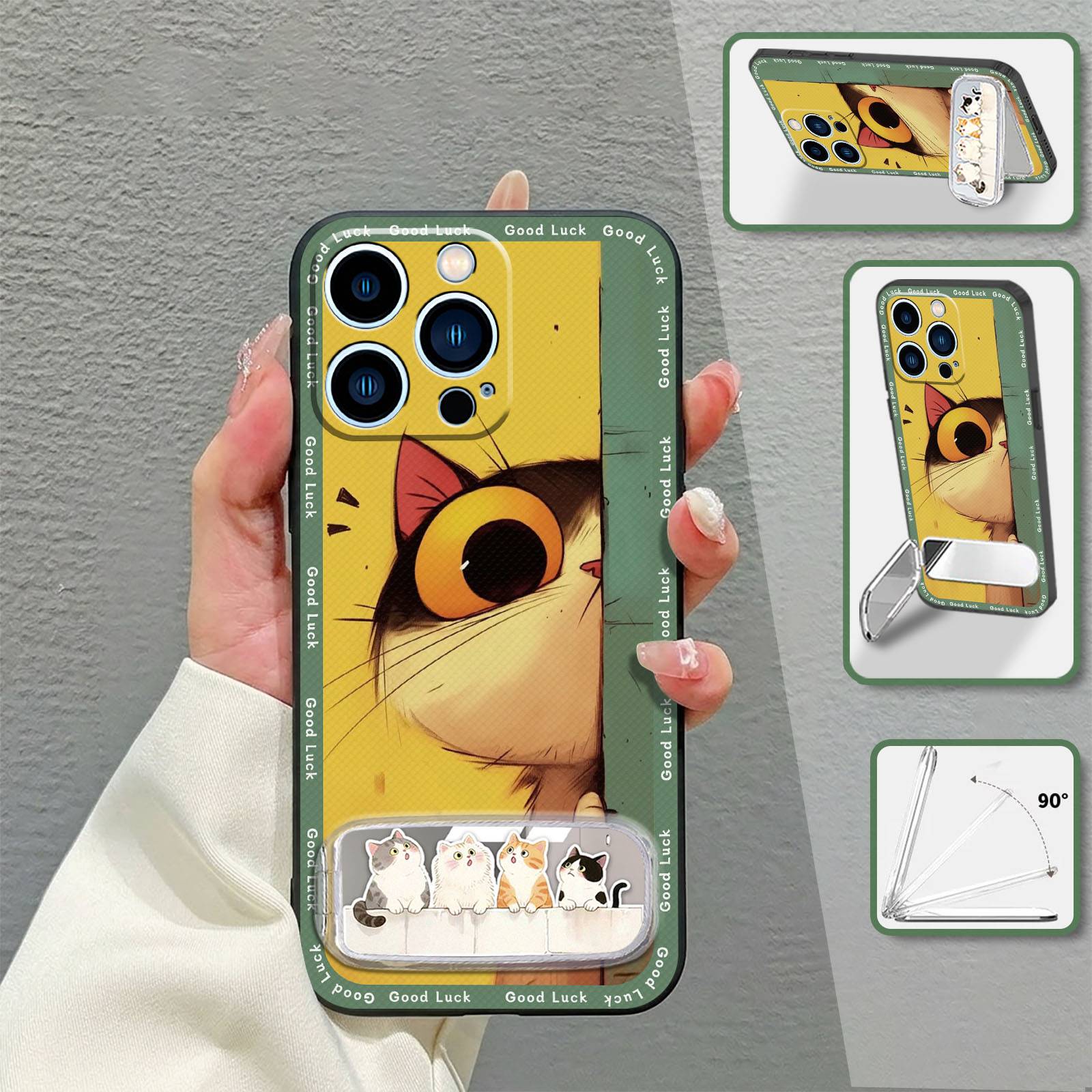 3D Embroidery Phone Case For iphone14 Pro Max/ip14Pro Max three-dimensional Cloth Patch Kickstand Makeup Mirror Mirror
