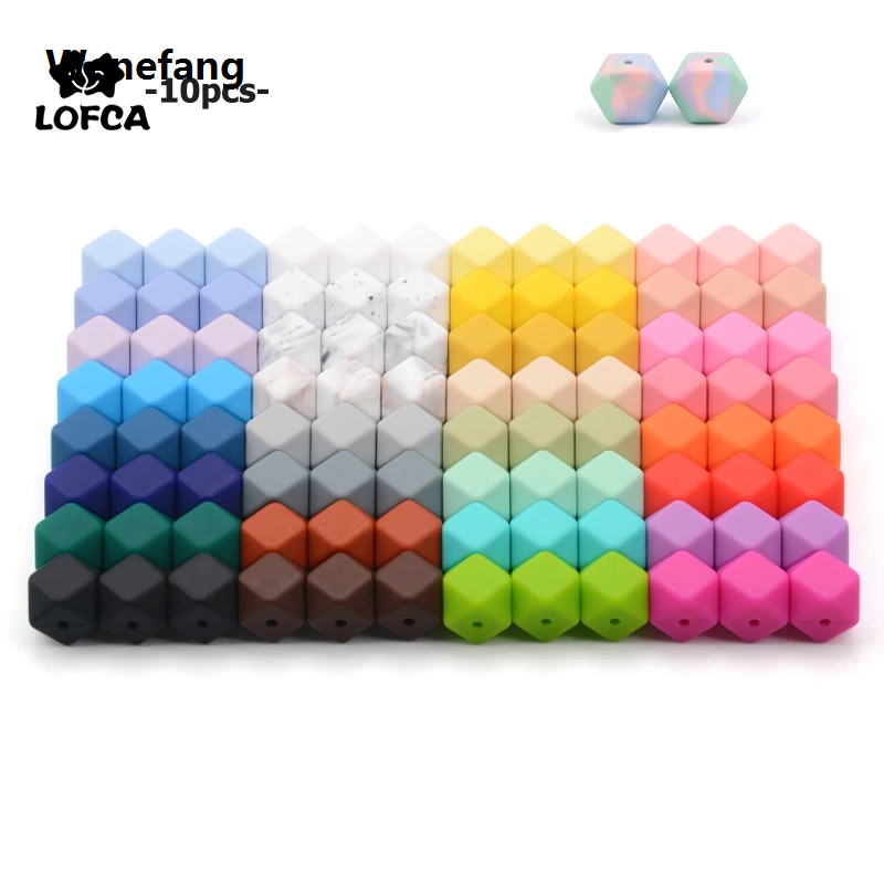 Wenefang LOFCA10pcs 14mm Mini Hexagon silicone beads Baby Teether BPA Fashion Free DIY Necklace Pacifier Chain Baby Teething Care Infant