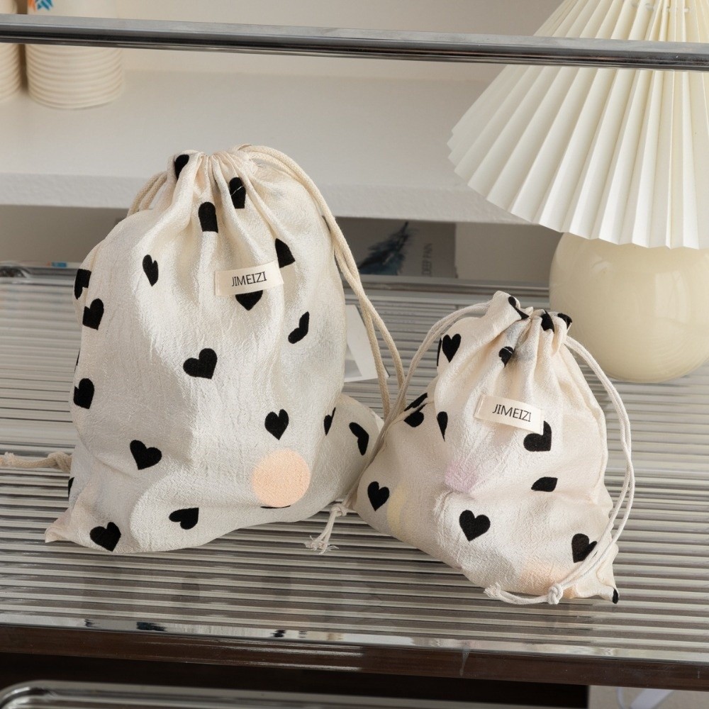 Cute Love Print Drawstring Bags Portable Handbag Cosmetic Bags Clutch Bag Travel Storage