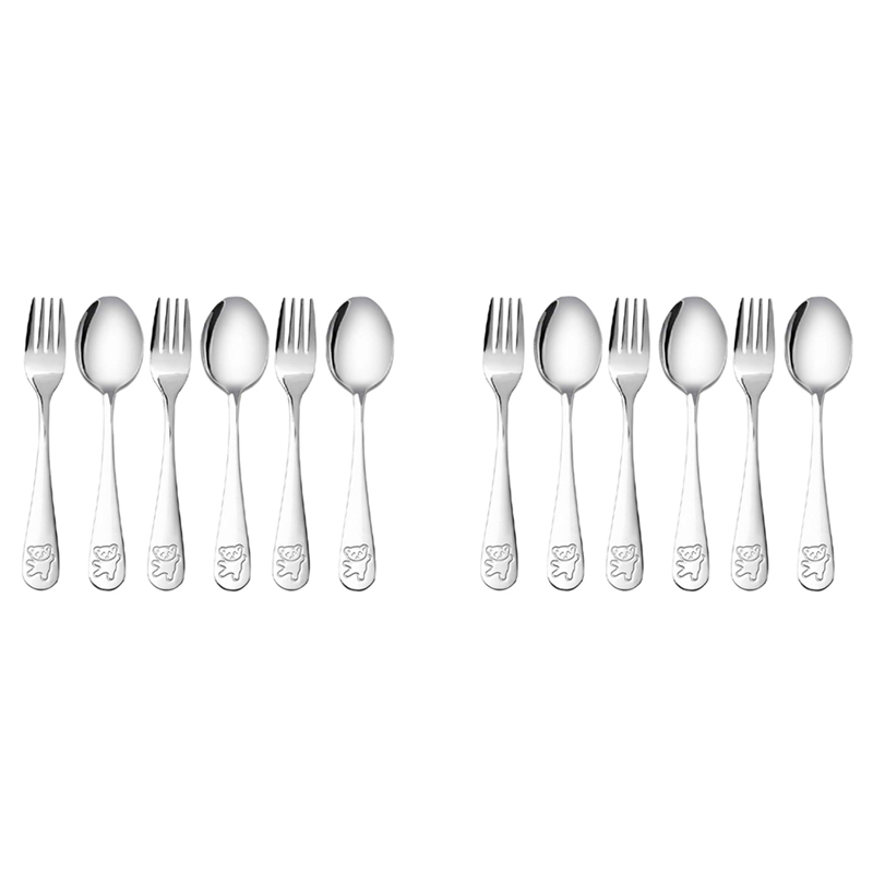 FORIDE 2 set Stainless Steel Child Safety Cutlery Bear Children Spoon and Fork Set Toddler Utensils Metal Cutlery Set