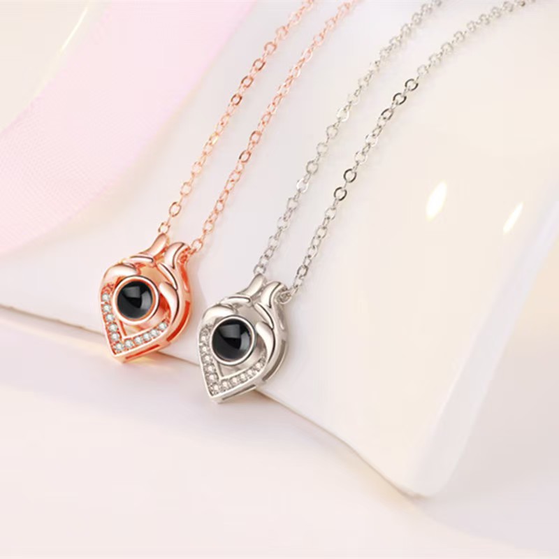 【Top Picks】100 languages I love you projection necklace with custom clavicle chain birthday gift silver ornaments for women