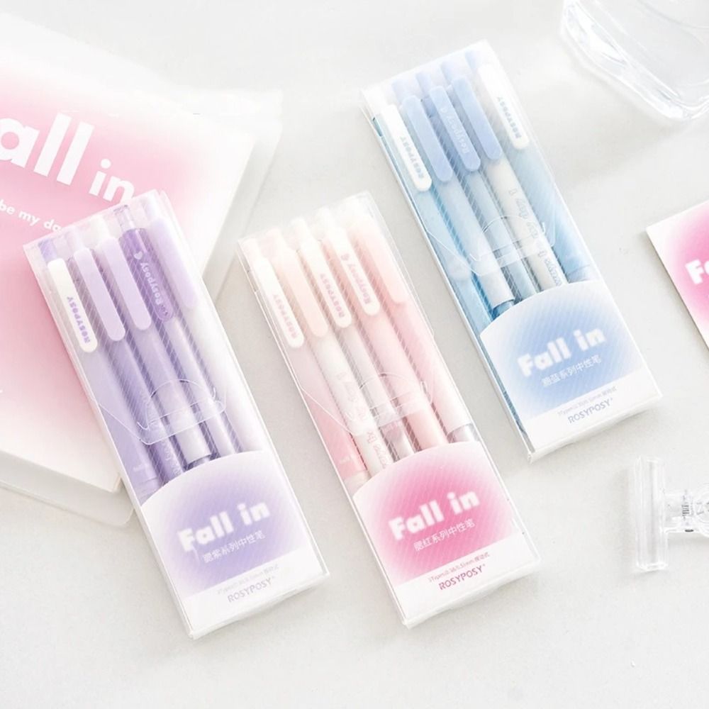 High Quality Gradient Color Gel Pen Set Plastic Shell Stationery Supplies Blush Design Gel Pens Set Office Accessories Black Ink Stationery