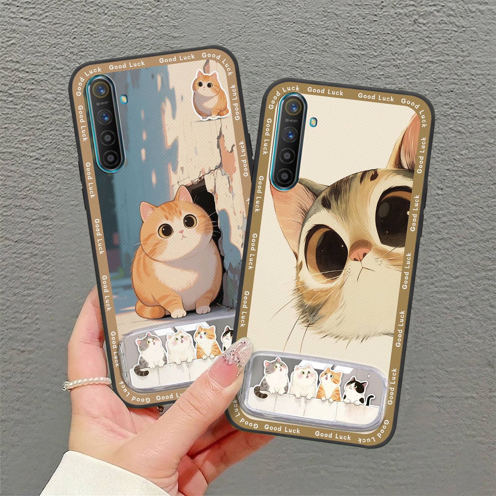 Embroidery Soft case Phone Case For OPPO Realme X2/Realme XT/K5 Dirt-resistant Silicone Phone Holder Makeup Mirror Plush