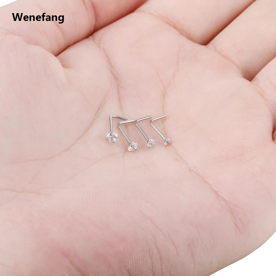 Wenefang 1.5/2/2.5/3mm Bone Nose Stud Piercing Nostril Piercings CZ Piercing Nose Stud for Women Nose Ring Prong Zircon Nose Jewelry 1PCS