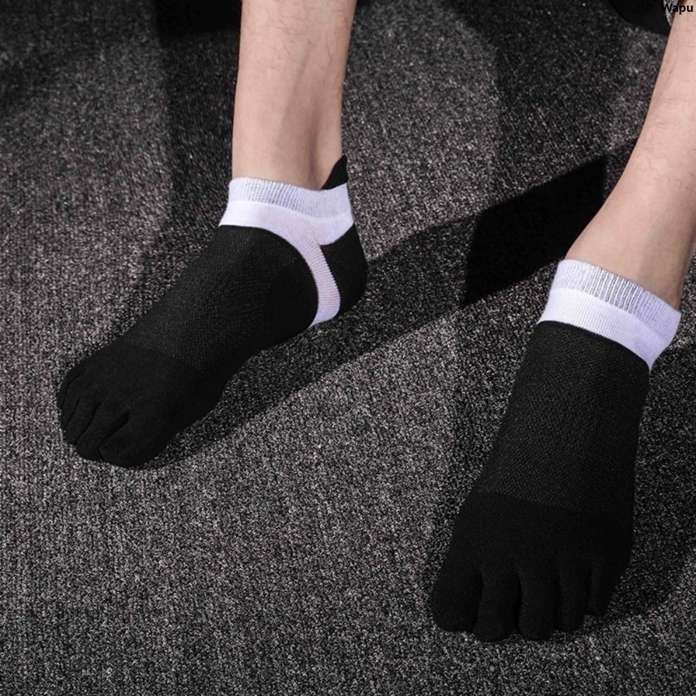 WapuOriginal New style Running sweat absorption friction toe socks fashion cotton men's splicing anti five finger sports socks invisible socks fitness
