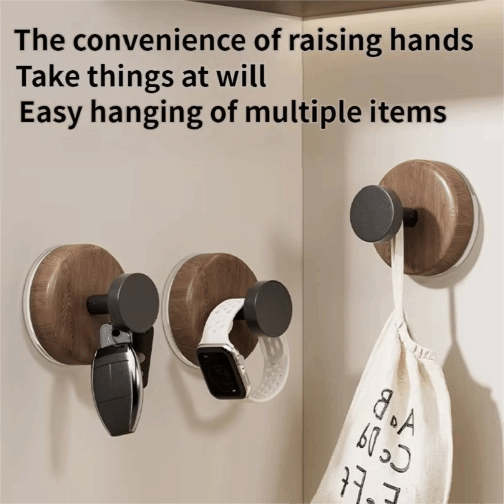 New Rotating Suction Hook Chinese Style Punch-free Kitchen Bathroom Rack Walnut Texture Traceless Adhesive Hooks