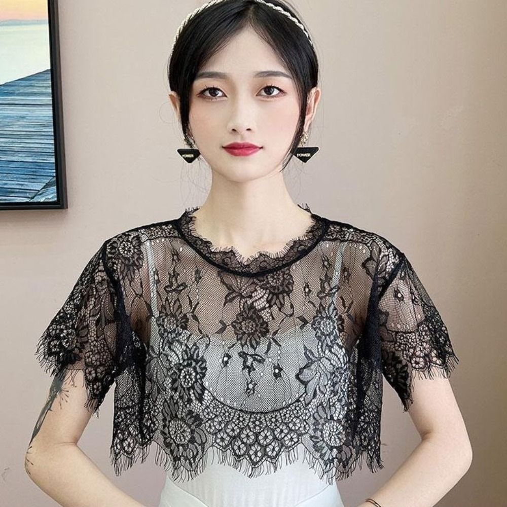 Female Lace Lace Shawl White Black Blouse Shoulders Scarf Shrug Cape Poncho Spring Autumn