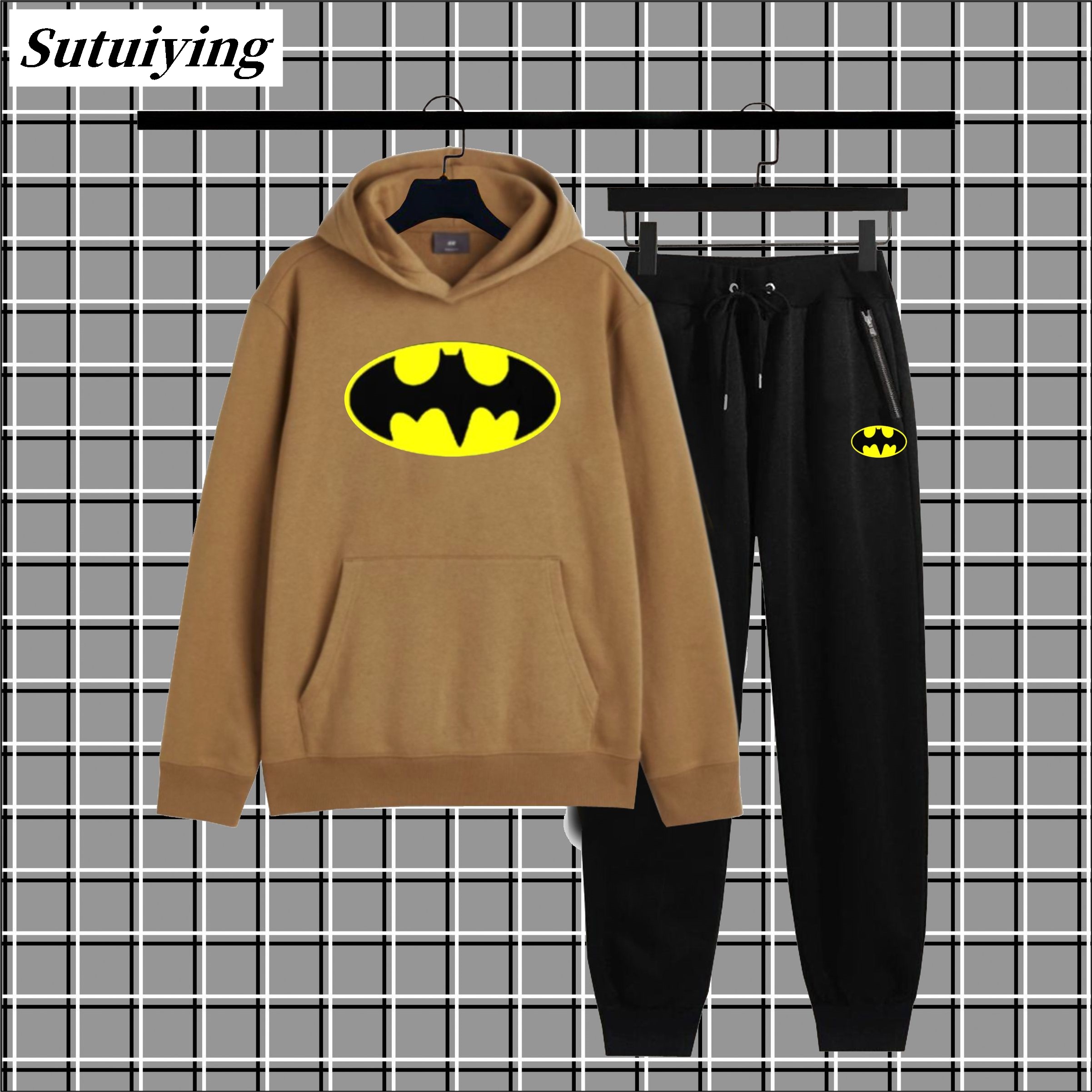 Sutuiying Batman printed premium quality fleece Hot Selling 2pc pullover hoodie+ trouser