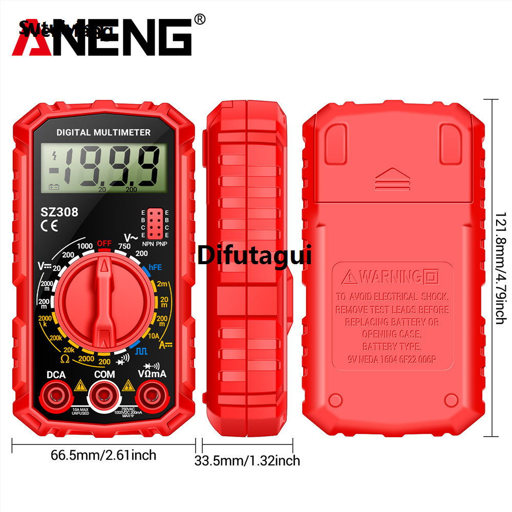 Difutagui Wenefang Sutuiying ANENG SZ308 Multimeter 1999 Counts LCD High Precision Digital Bargain Sales promotion price Meter New AC/DC Voltmeter Ammeter Resistance Meter HFE Triode Buzzer