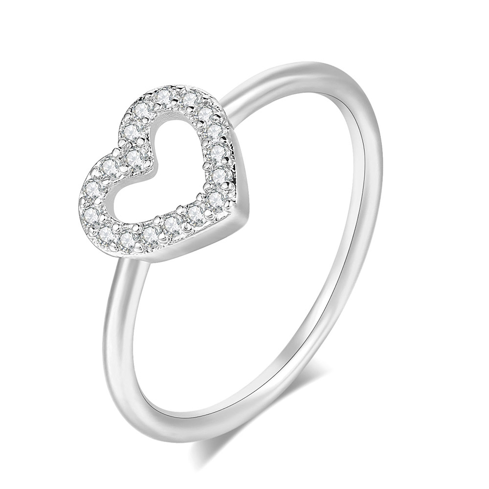 【Qian poem li Store】Romantic Heart Rings For Wo Girls Rose Gold Color Zircon Party Daily Midi Fashion Jewelry R916